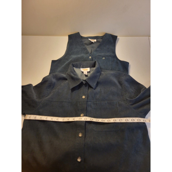 Talbots 2 Piece Suit Green Velvet Button Down Shirt & Dress Women's 6 Petite - Picture 4 of 15